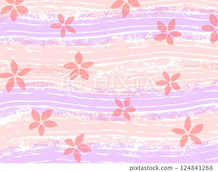 Background material illustration with pink floral pattern on a purple and pink wave pattern background 124841268