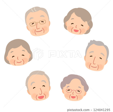 Smiling senior men and women, group of elderly people, faces, copy space 124841295