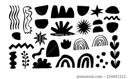 Boho Abstract Nature Collage in Rectangular Layout. A boho abstract nature collage featuring hand-drawn. Boho Abstract Nature Collage in Rectangular Layout. A boho abstract nature collage featuring hand-drawn. 124841512