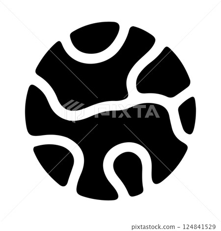 Abstract Planet Symbol in Boho Style. An abstract planet symbol in a bold boho style, featuring curved organic shapes forming a stylized Earth-like globe in monochrome design. 124841529