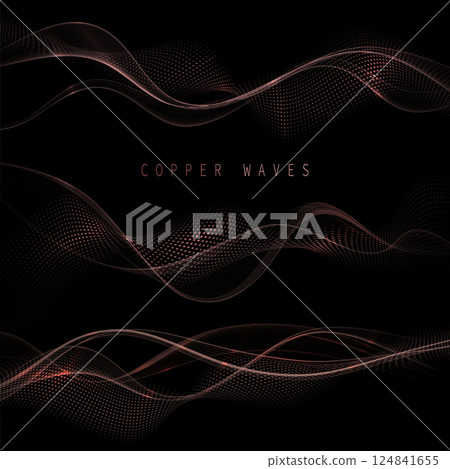 Isolated design components, wavy copper patterns on black background Isolated design components, wavy copper patterns on black background 124841655