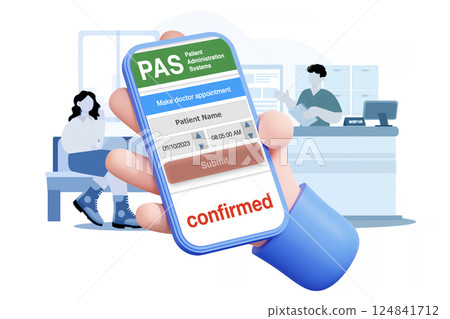 PAS or Patient Administration System mobile app on smartphone in hand. PAS or Patient Administration System mobile app on smartphone in hand. 124841712