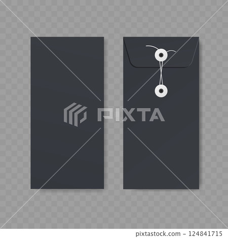 Black Paper Envelope with Button Closure for Documents Vector 124841715