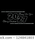 New Year poster with silver text 2027 on black background. New Year and Christmas card. 124841803