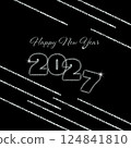 New Year s Eve poster with silver text 2027 on black background. New Year card. 124841810