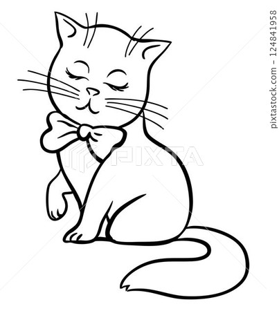 Cute cat with a bow on her neck 124841958