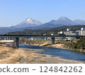 View of Mount Yufu and Mount Tsurumi from Myogasaki Bridge in Oita City. 124842262