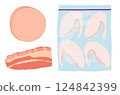 火腿、培根和雞肉插圖 124842399