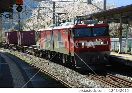 An upbound freight train passing through Ebitsu Station An upbound freight train passing through Ebitsu Station 124842613