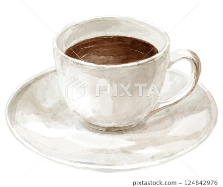 Watercolor illustration of black coffee in a white cup Watercolor illustration of black coffee in a white cup 124842976