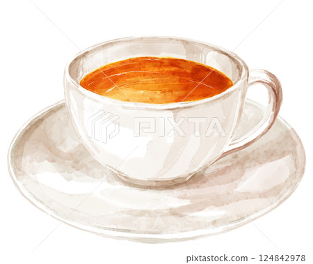 Watercolor illustration of hot tea in a white teacup 124842978