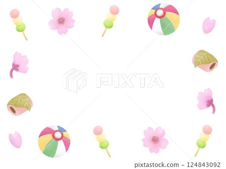 Cute spring cherry blossom and cherry blossom viewing dumpling frame 124843092