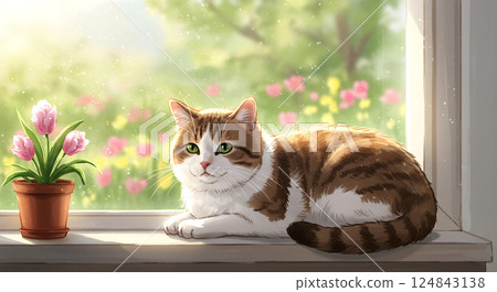 Feel the warmth! A cat resting, painted in watercolor 124843138