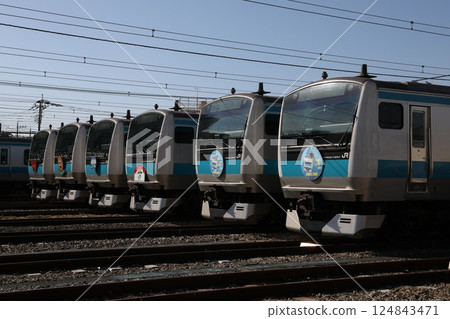 六輛京濱東北線 E233 系列車在埼玉車輛中心節上列隊 124843471