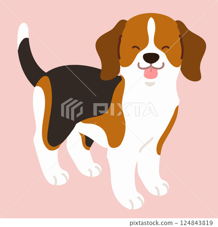 A simple and cute illustration of a smiling beagle standing, no main lines 124843819