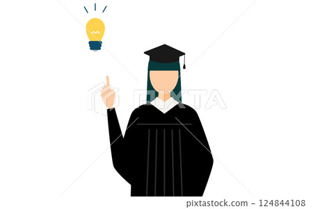 A simple illustration of an Asian female graduate wearing a graduation gown and a mortarboard coming up with an idea A simple illustration of an Asian female graduate wearing a graduation gown and a mortarboard coming up with an idea 124844108