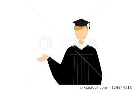 A simple illustration of a Caucasian male graduate wearing a graduation gown and a mortarboard talking A simple illustration of a Caucasian male graduate wearing a graduation gown and a mortarboard talking 124844118