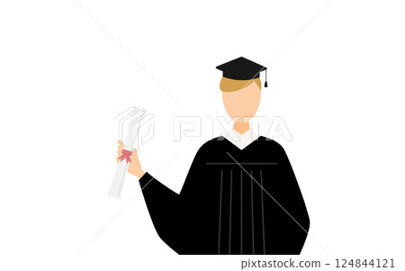 一位身穿畢業服、頭戴學位帽、手拿畢業證書的白人男性畢業生的簡單插圖 一位身穿畢業服、頭戴學位帽、手拿畢業證書的白人男性畢業生的簡單插圖 124844121