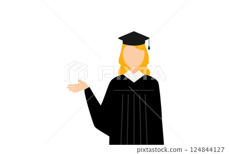 一位身穿畢業服、頭戴學位帽的白人女畢業生正在演講的簡單插圖 124844127