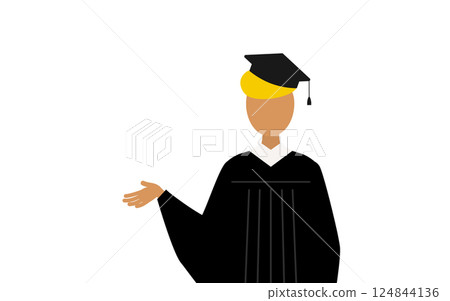 A simple illustration of a black male graduate wearing a graduation gown and a mortarboard talking A simple illustration of a black male graduate wearing a graduation gown and a mortarboard talking 124844136