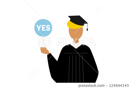 一位身穿畢業服、頭戴學位帽、手拿耶穌杖的黑人男性畢業生的簡單插圖 124844143