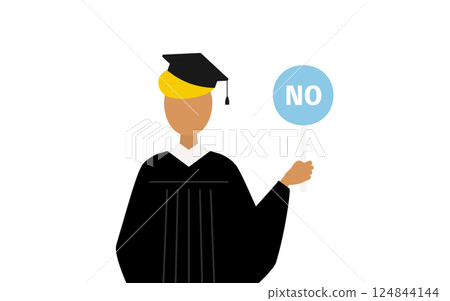 一位身穿畢業服、頭戴學位帽、手拿不沾棒的黑人男性畢業生的簡單插圖 124844144