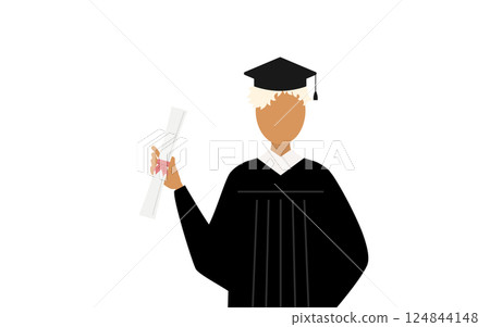 A simple illustration of a black female graduate wearing a graduation gown and a mortarboard holding a diploma A simple illustration of a black female graduate wearing a graduation gown and a mortarboard holding a diploma 124844148