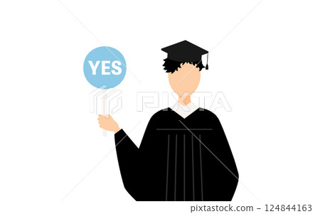 身穿畢業服、頭戴學位帽、手拿耶穌杖的亞洲男性畢業生的簡單插圖 身穿畢業服、頭戴學位帽、手拿耶穌杖的亞洲男性畢業生的簡單插圖 124844163