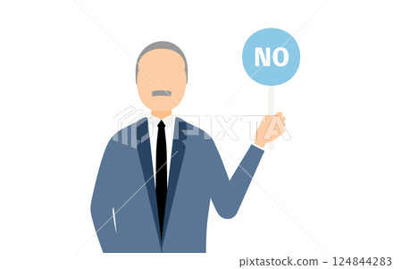 A simple illustration of a businessman in a business suit holding a no stick A simple illustration of a businessman in a business suit holding a no stick 124844283