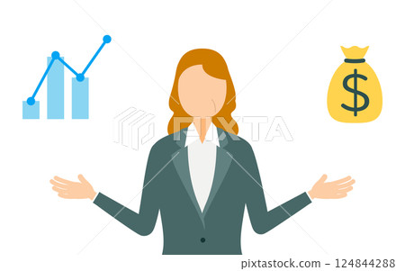 一位身著西裝的女商人分析銷售和圖表的簡單例子 124844288