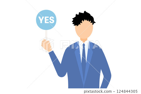 A simple illustration of a businessman in a business suit holding a Jesus stick 124844305