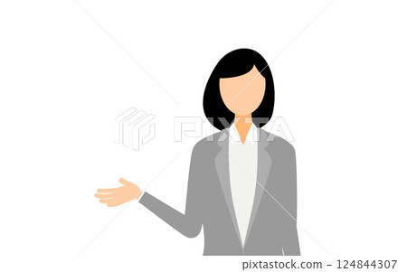 A simple illustration of a business woman in a business suit talking 124844307
