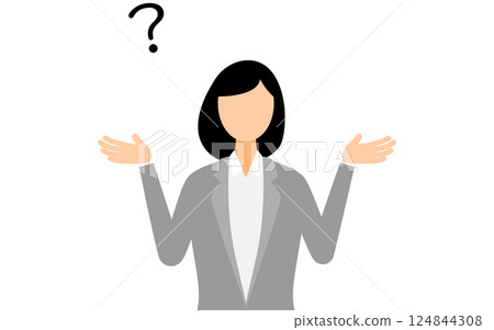 A simple illustration of a business woman in a business suit having doubts 124844308
