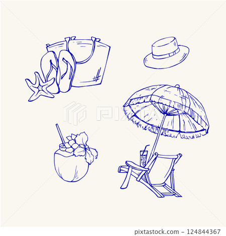 Vector sketch with a Beach umbrella Vector sketch with a Beach umbrella 124844367