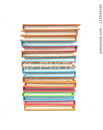 Stack of books on white background. 124844584