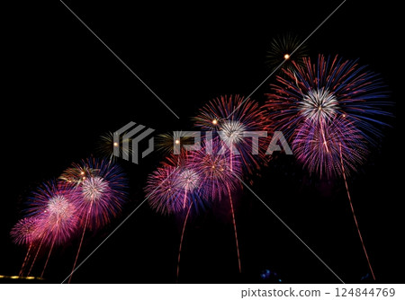 Colorful fireworks burst into the night sky Colorful fireworks burst into the night sky 124844769
