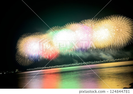 Colorful fireworks burst into the night sky Colorful fireworks burst into the night sky 124844781