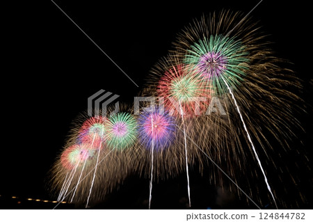 五彩繽紛的煙火綻放在夜空中 五彩繽紛的煙火綻放在夜空中 124844782