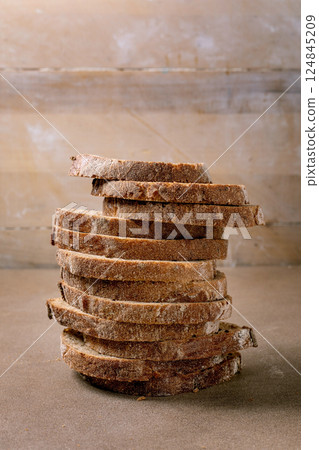 Stack of Rustic Artisan Bread Slices Stack of Rustic Artisan Bread Slices 124845209