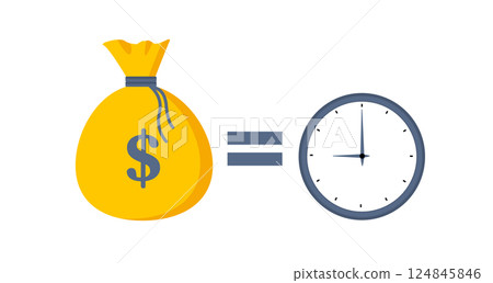 Time is money. Clock and dollar bag a balance scale. Financial concept .Time value of money asset growth over time depicts investment in long-term equity. Vector Time is money. Clock and dollar bag a balance scale. Financial concept .Time value of money asset growth over time depicts investment in long-term equity. Vector 124845846