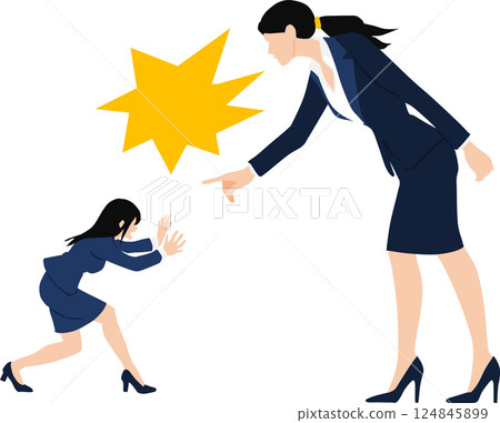Illustration of a businesswoman receiving power harassment 124845899