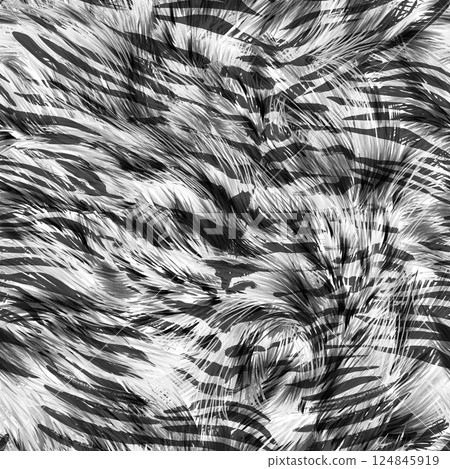 Seamless Black and White animal skin background. Animal Stripes Texture. Exotic Tiger Print. 124845919