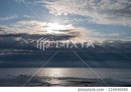 Calm sea and sunlight Angel's Staircase Calm sea and sunlight Angel's Staircase 124846086