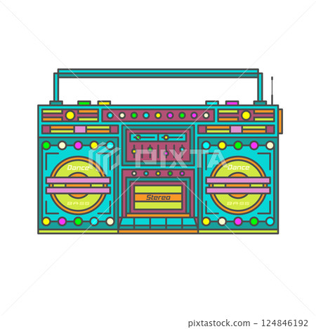 Old multi-colored tape recorder. 124846192