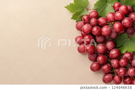 Bunch ripe red grapes simple uniform background, grape, harvest. Concept purchase, sale, banner 124846638