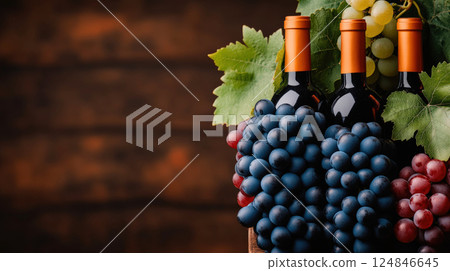 Bunch ripe red grapes simple uniform background, grape, harvest. Concept purchase, sale, banner 124846645
