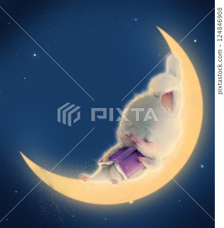 cute hare sleeps on the moon cute hare sleeps on the moon 124846908
