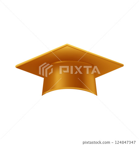 Realistic gold graduate cap. 3D Graduation Doctoral hat. 124847347