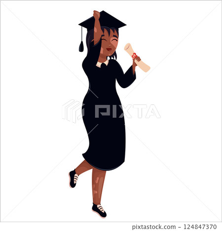 Happy graduates in colleges and universities, students in academic gowns. Celebrating graduation day. Happy graduates in colleges and universities, students in academic gowns. Celebrating graduation day. 124847370