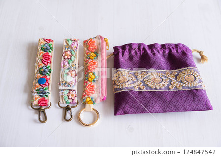Indian embroidered ribbon accessories 124847542